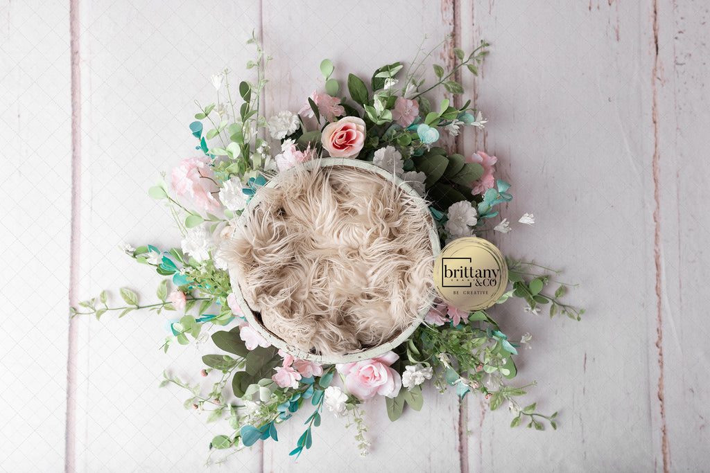Floral Dream Bowl Digital Backdrop - Lilly Bear Studio Props, bowl, digital backdrop, flower bowl, flowers, girl digital, pink flowers