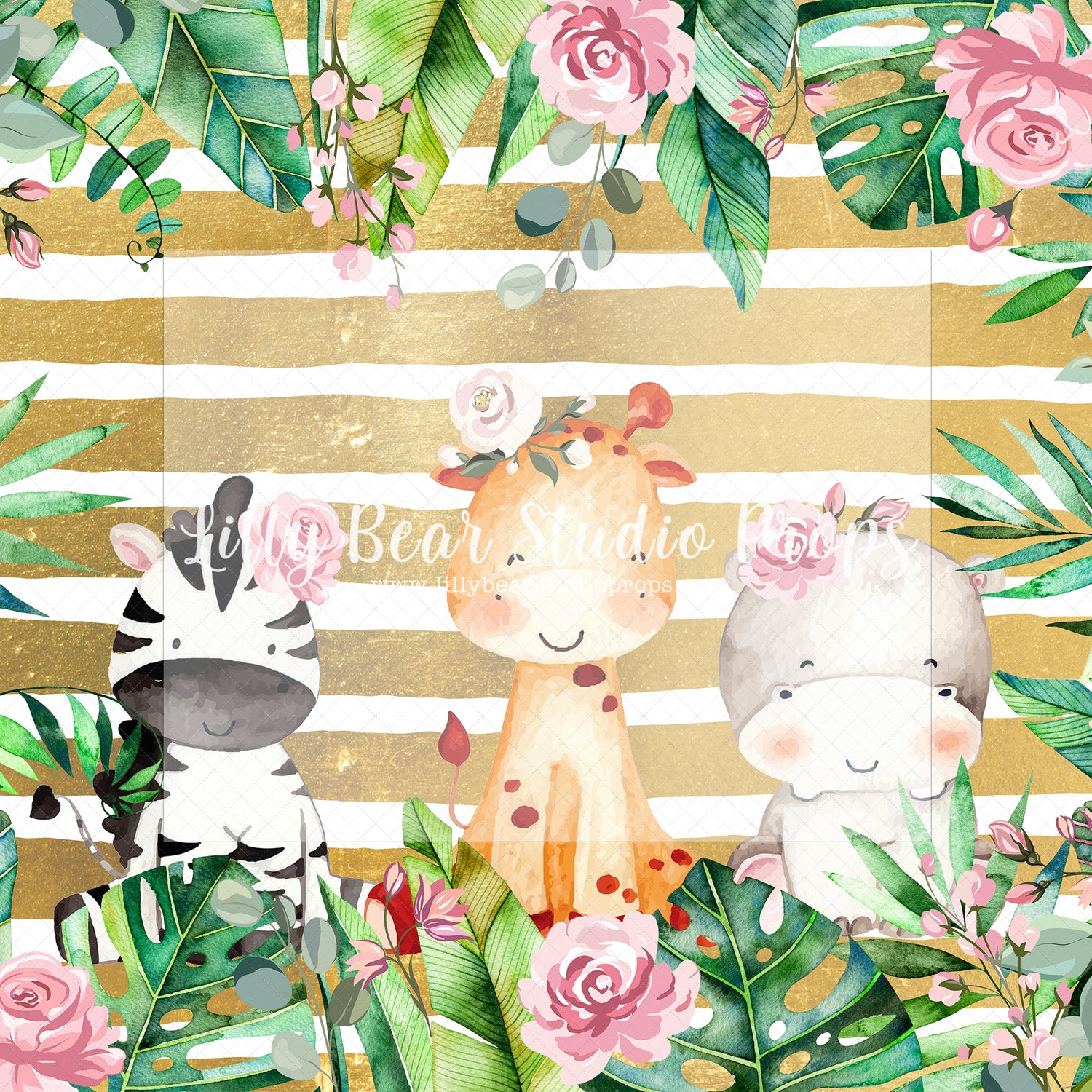 Flower Jungle Gold - Lilly Bear Studio Props, baby jungle, elephant jungle, fabric, fine art, girls, heart jungle, into the jungle, jungle, jungle animals, jungle first birthday, jungle one, jungle party, jungle safari party, little wild one, poly, simple garland, spanish moss, vinyl, welcome to the jungle, wild jungle, wild one, wild one girl, Wrinkle Free Fabric