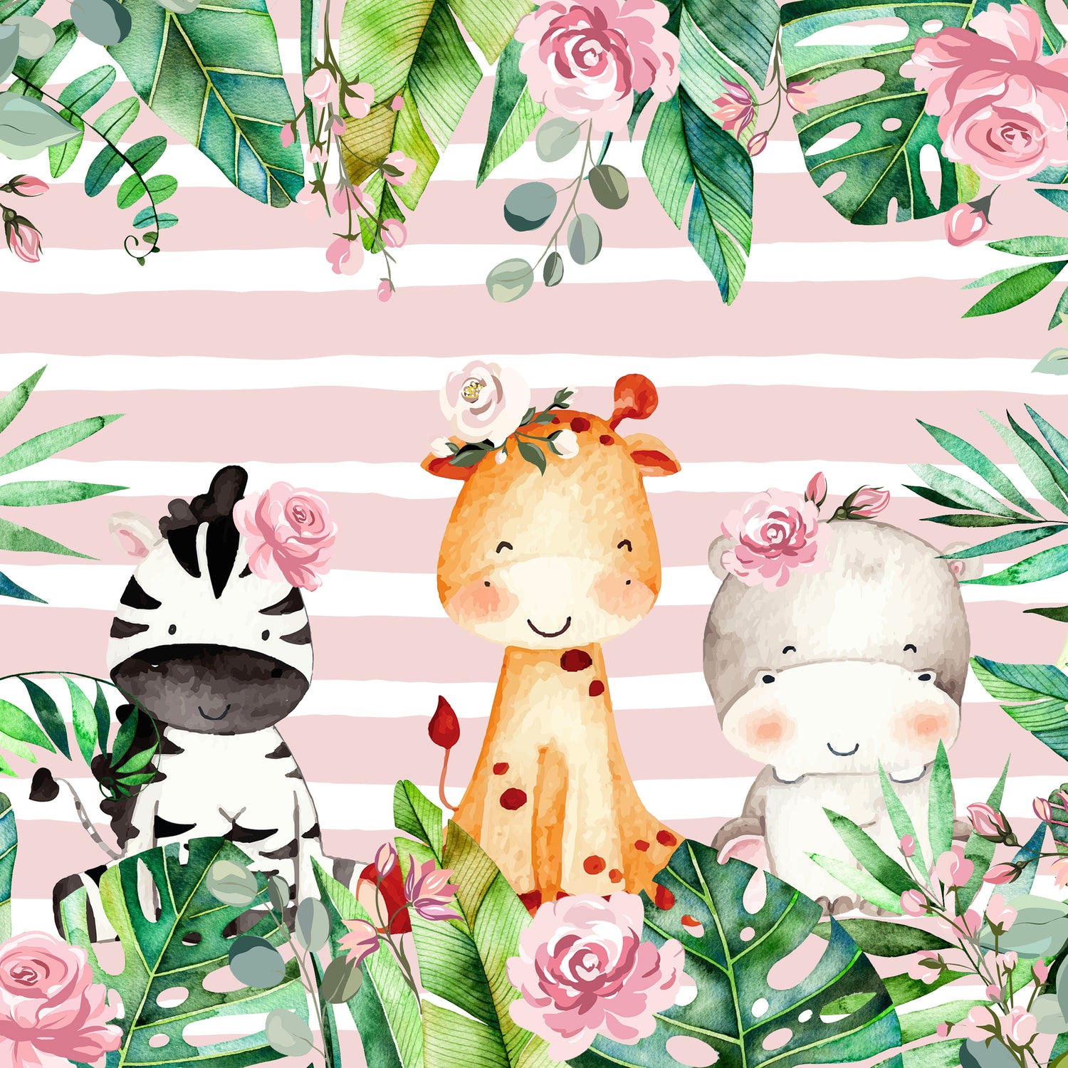 Flower Jungle Pink - Lilly Bear Studio Props, baby jungle, elephant jungle, fabric, fine art, girls, heart jungle, into the jungle, jungle, jungle animals, jungle first birthday, jungle one, jungle party, jungle safari party, little wild one, poly, simple garland, spanish moss, vinyl, welcome to the jungle, wild jungle, wild one, wild one girl, Wrinkle Free Fabric