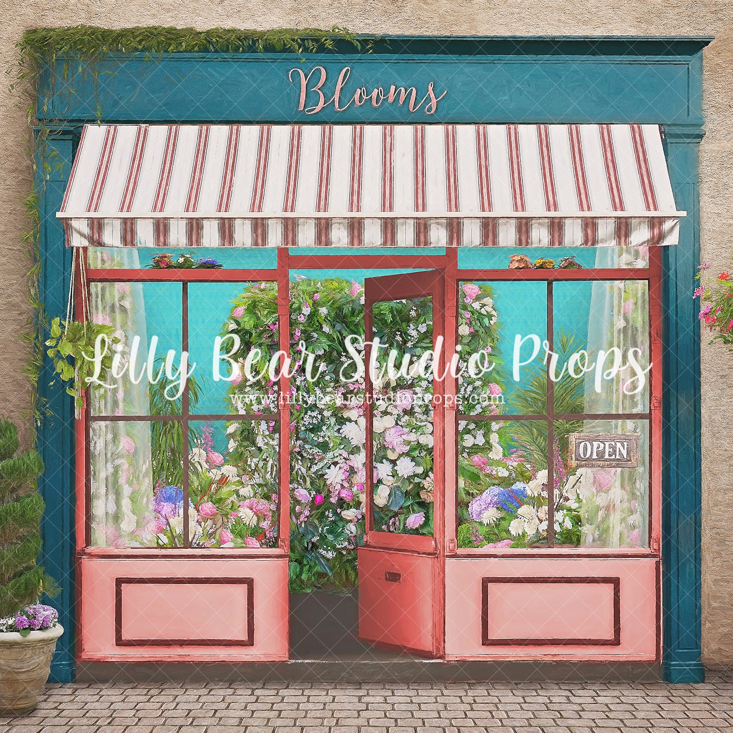 Blooms Flower Shop - Lilly Bear Studio Props, bloom, bloom shop, blooming flowers, blooming shop, blooms, blue floral, Fabric, FABRICS, floral, flower, flower market, flower shop, flowers, garden, little flower shop, little shop, market, open, plants, shop, shoppe, spring, spring flowers, Wrinkle Free Fabric