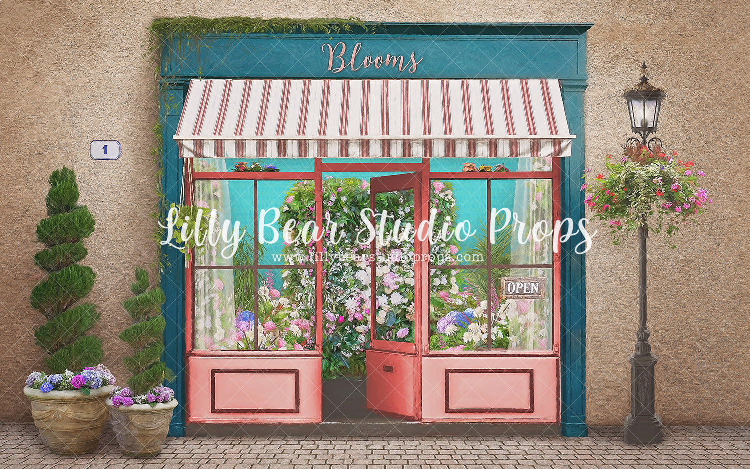 Blooms Flower Shop - Lilly Bear Studio Props, bloom, bloom shop, blooming flowers, blooming shop, blooms, blue floral, Fabric, FABRICS, floral, flower, flower market, flower shop, flowers, garden, little flower shop, little shop, market, open, plants, shop, shoppe, spring, spring flowers, Wrinkle Free Fabric
