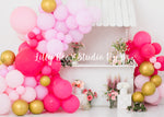 Flower Stand - Lilly Bear Studio Props, flower, flower balloons, flower market, flower stand, fresh flowers, fresh fruit, fruit market, gold balloons, pink balloons, summer, summertime, white and pink balloons, white picket fence