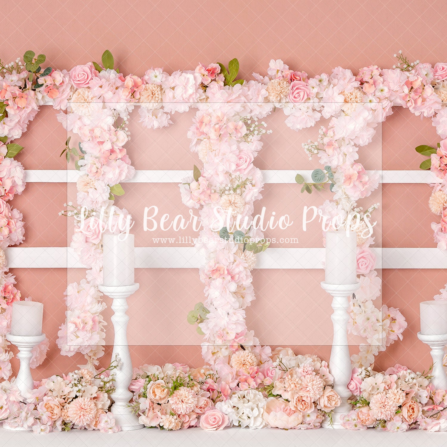 Blush Floral Window - Lilly Bear Studio Props, boho pink, dusty pink, fabric, fine art, floral, floral balloon garland, floral balloons, floral pink, girls, hand painted, pink and blue, pink floral, pink flower, pink flowers, poly, vinyl