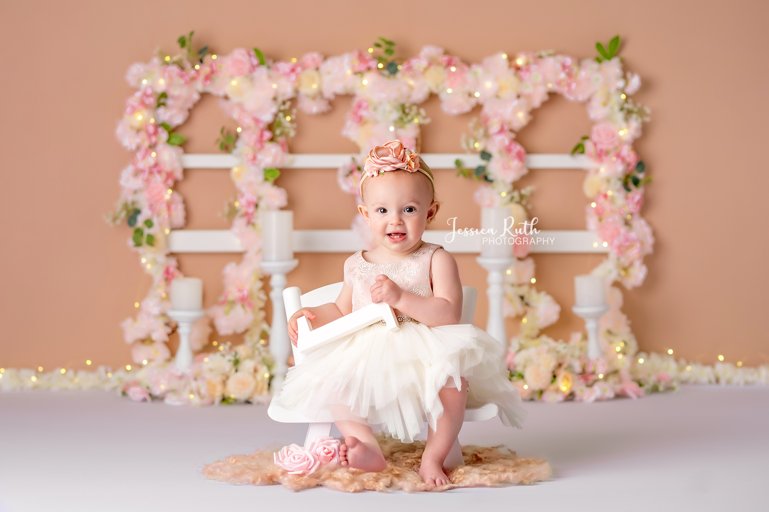 Peachy Floral Window - Lilly Bear Studio Props, boho pink, dusty pink, fabric, fine art, floral, floral balloon garland, floral balloons, floral pink, girls, hand painted, pink and blue, pink floral, pink flower, pink flowers, poly, vinyl