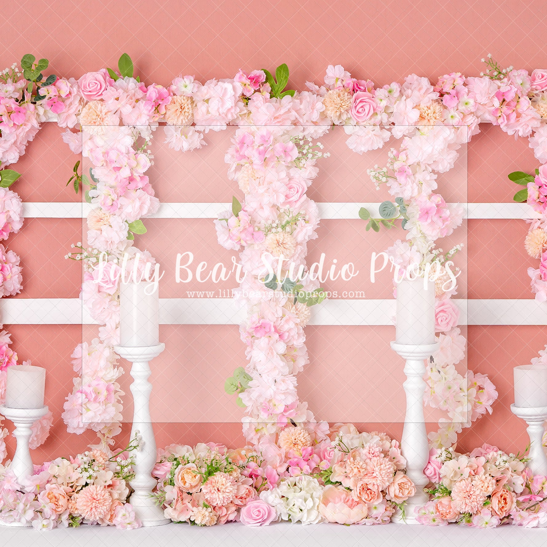 Pink Floral Window - Lilly Bear Studio Props, boho pink, dusty pink, fabric, fine art, floral, floral balloon garland, floral balloons, floral pink, girls, hand painted, pink and blue, pink floral, pink flower, pink flowers, poly, vinyl