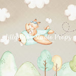 Flying Fox - Lilly Bear Studio Props, air plane, airplane, airplane one, airplanes, clouds, cute, flying, fox, vintage
