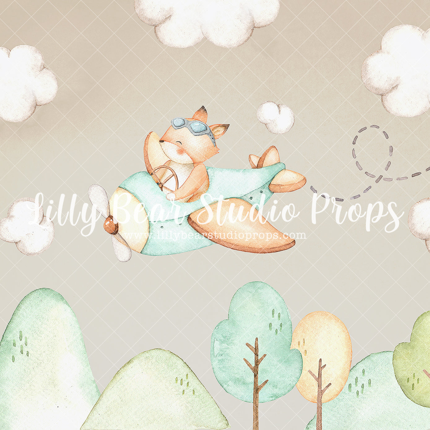 Flying Fox - Lilly Bear Studio Props, air plane, airplane, airplane one, airplanes, clouds, cute, flying, fox, vintage