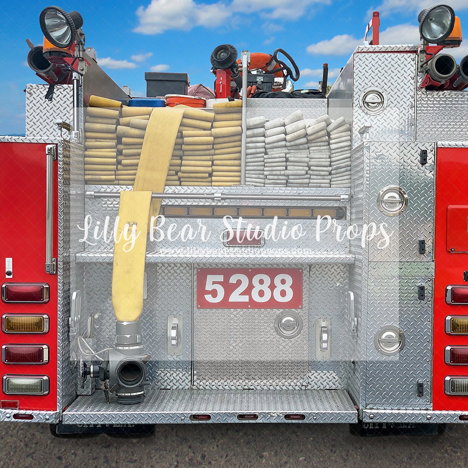 Follow The Fire - Lilly Bear Studio Props, axe, Fabric, fire, fire chief, fire extinguisher, fire hose, fire hydrant, fire station, fire truck, firefighters, fireman, fireman hat, Wrinkle Free Fabric