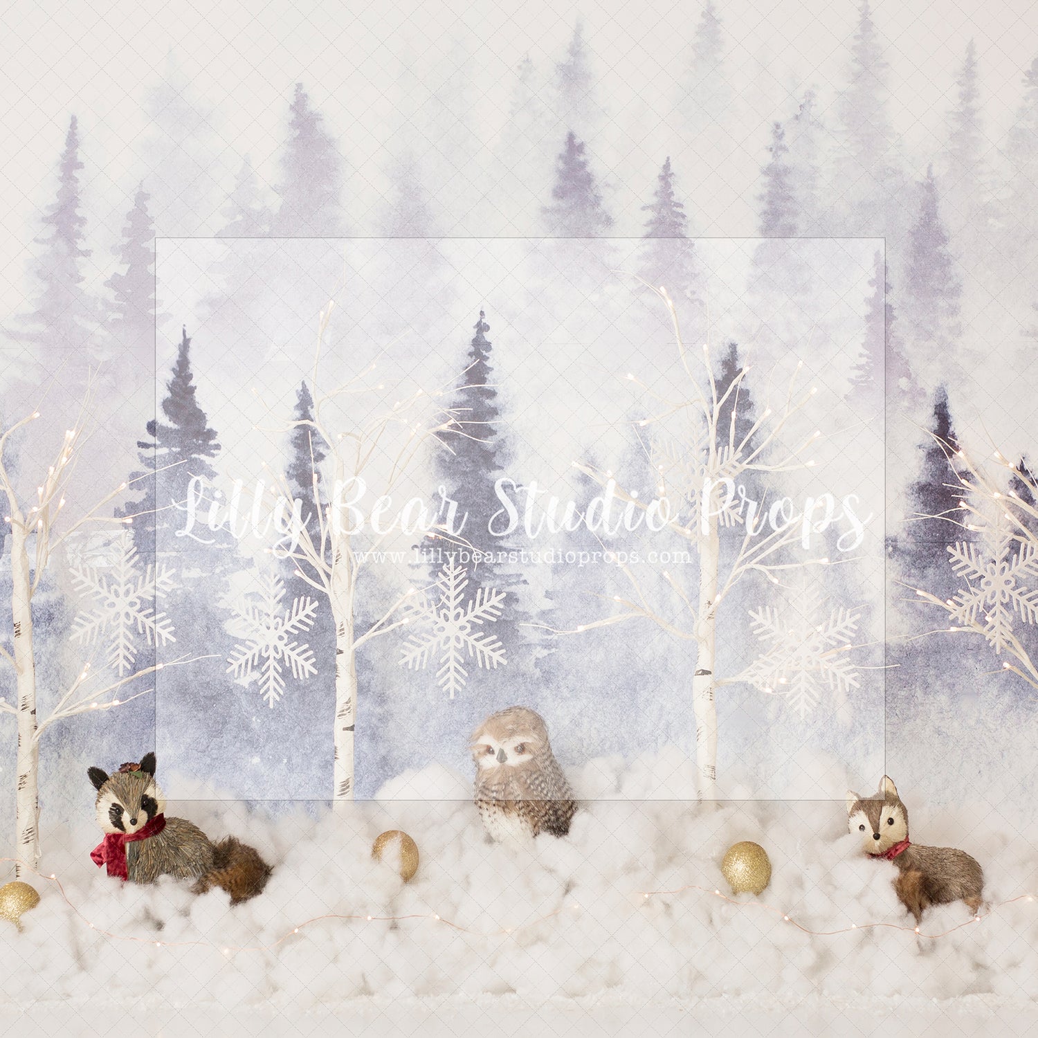 Forest Hoot - Lilly Bear Studio Props, blue forest, blue pine trees, FABRICS, girl, one-derland, white winter forest, winter forest, winter one-derland, winter-onderland, winter-onederland, winteronderland