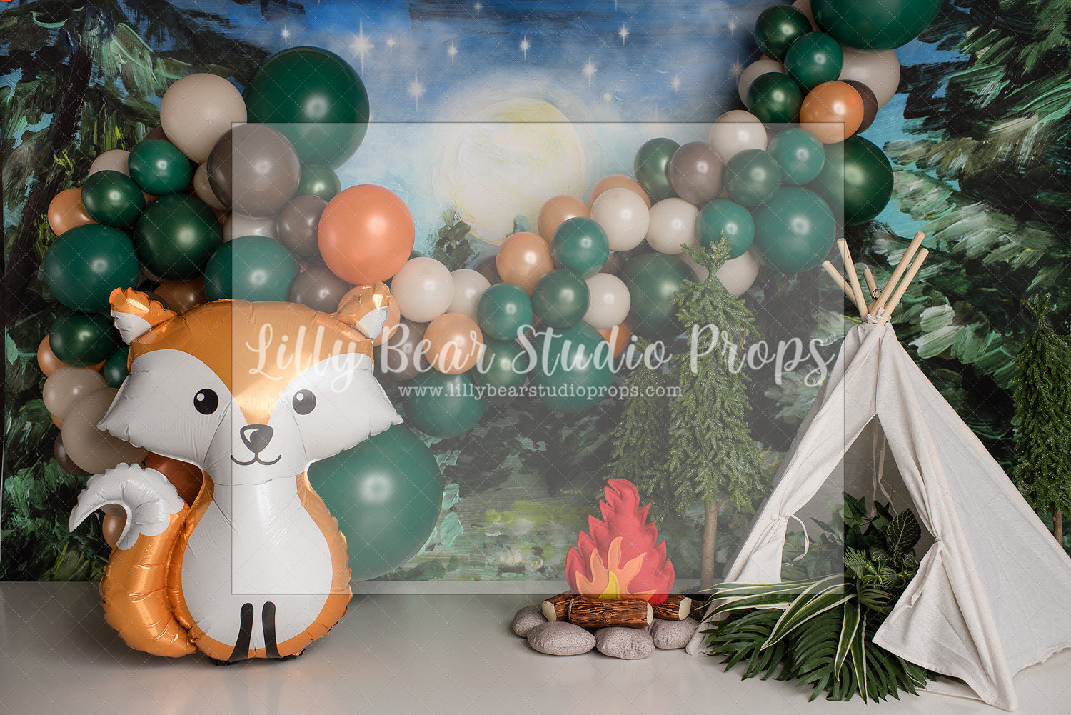 Fox Camper by E Newton - Lilly Bear Studio Props, camp, camp fire, camper, campfire, forest, forest animals, fox turns one, foxing around, foxy, little camper, little wild one, moon, moonlight, moonlight forest, one fox, our little fox, teepee, teepee tent, teepee woodland, wild one, woodland, woodland animals, woodland creatures, woodland friends
