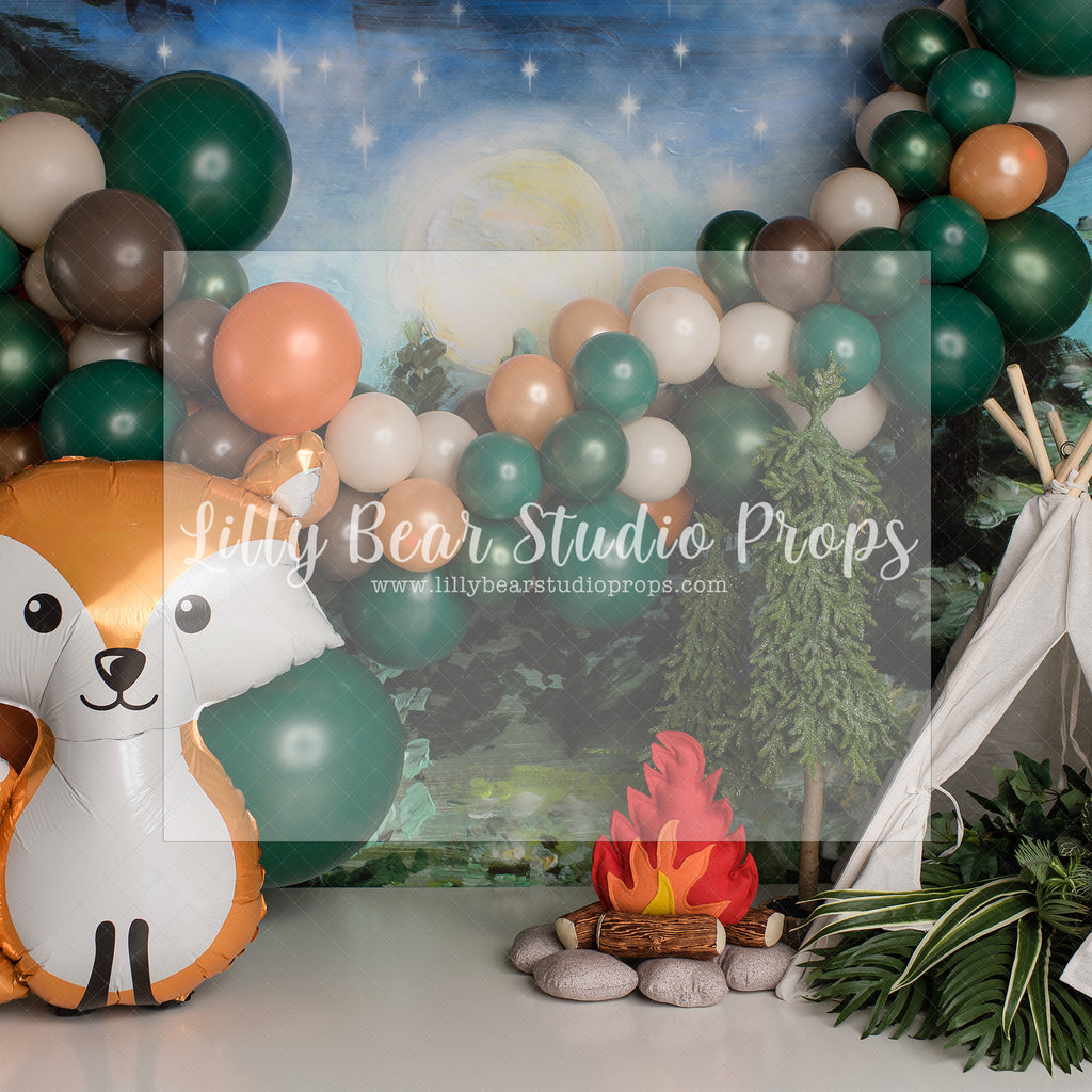 Fox Camper by E Newton - Lilly Bear Studio Props, camp, camp fire, camper, campfire, forest, forest animals, fox turns one, foxing around, foxy, little camper, little wild one, moon, moonlight, moonlight forest, one fox, our little fox, teepee, teepee tent, teepee woodland, wild one, woodland, woodland animals, woodland creatures, woodland friends