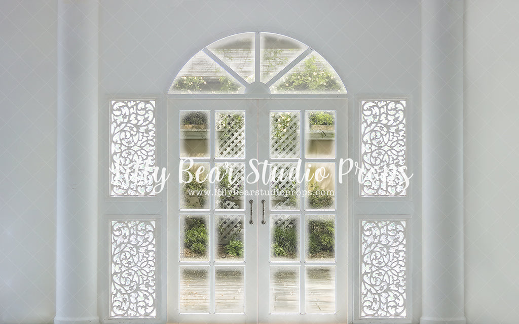 French Door View by Lilly Bear Studio Props sold by Lilly Bear Studio Props, blue floral - blue flower - blue flowers