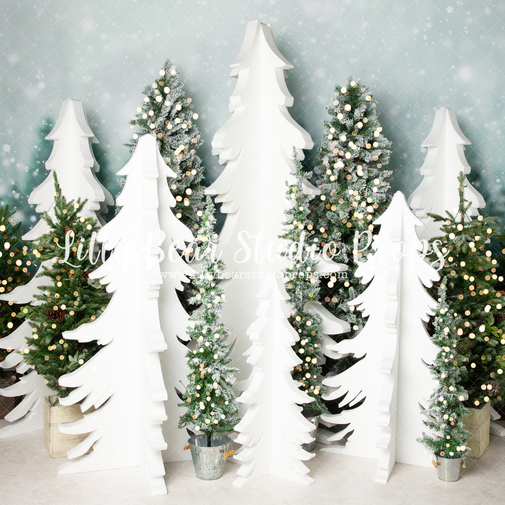 Frosted Forest - Lilly Bear Studio Props, arctic pines, christmas, christmas forest, christmas pine tree, christmas pine trees, christmas pines, christmas village, evergreen trees, evergreens, forest, holiday, holiday christmas, pine, pine forest, pine tree, pine tree forest, pine trees, silver winter, snow, snowflakes, snowy forest, snowy pine, snowy pine trees, snowy trees, village, white christmas, white holiday, white winter, white winter forest, winter, winter christmas, winter diamond