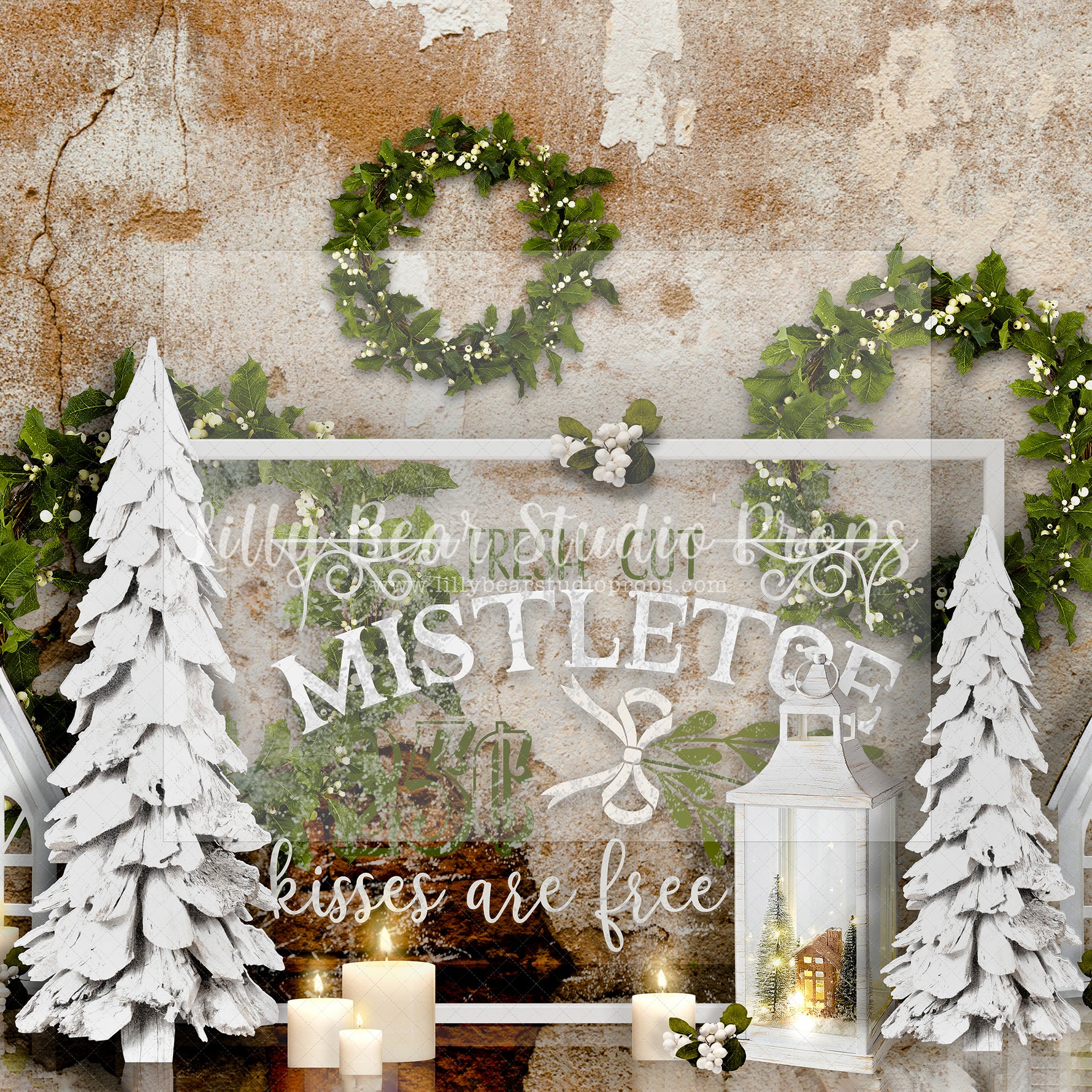 Frosted Fresh Cut Mistletoe - Lilly Bear Studio Props, boho christmas fireplace, candles, candy cane, christmas, christmas fireplace, christmas snow, christmas train, christmas tree farm, Cozy, Decorated, Fabric, FABRICS, Festive, fireplace, gingerbread, gingerbread house, Giving, Holiday, Holy, Hopeful, joy wreath, Joyful, lollipop, lollipops, Merry, Peaceful, Peacful, Red & Green, santa, santa candy cane, Seasonal, train tracks, tree farm, white fireplace, winter, wreath, Xmas, Yuletide