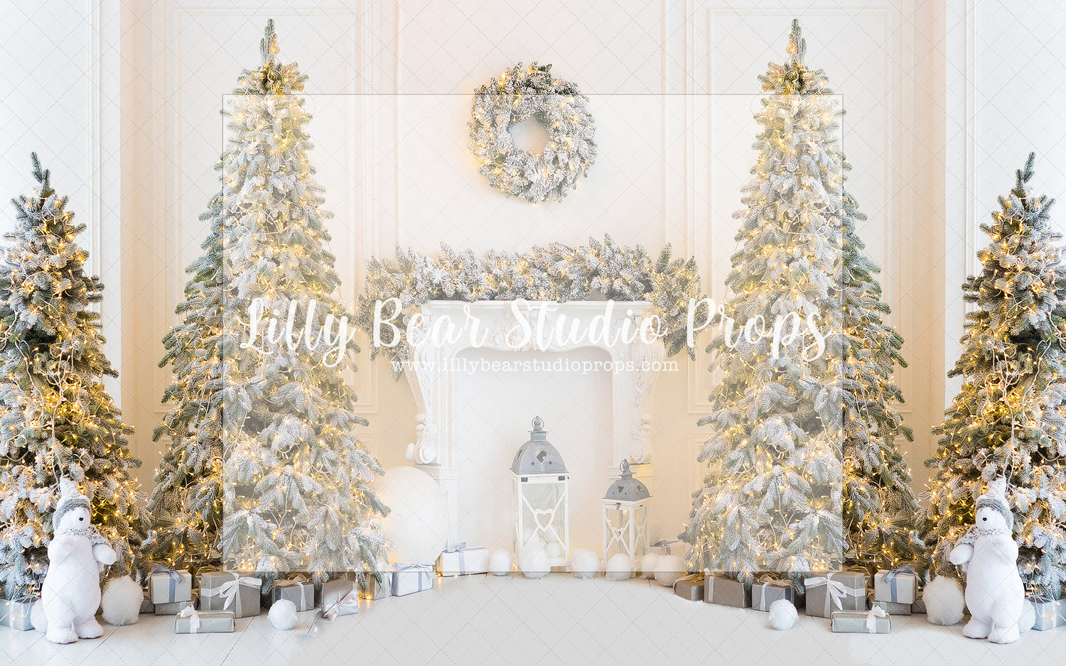 Frosty Fireplace - Lilly Bear Studio Props, christmas, Cozy, Decorated, Festive, Giving, Holiday, Holy, Hopeful, Joyful, Merry, Peaceful, Peacful, Red & Green, Seasonal, Winter, Xmas, Yuletide