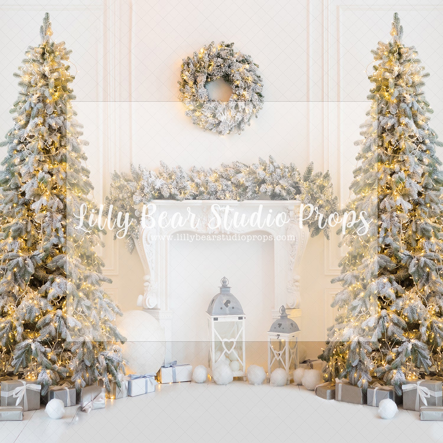 Frosty Fireplace - Lilly Bear Studio Props, christmas, Cozy, Decorated, Festive, Giving, Holiday, Holy, Hopeful, Joyful, Merry, Peaceful, Peacful, Red & Green, Seasonal, Winter, Xmas, Yuletide