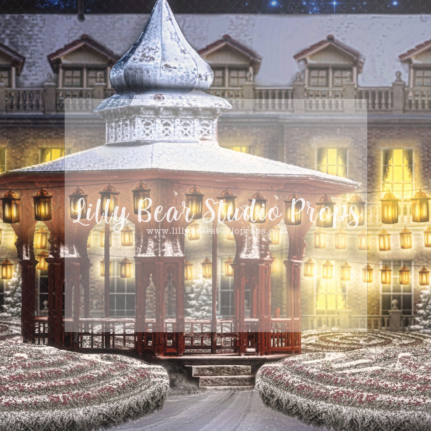 Frosty Gazebo - Lilly Bear Studio Props, christmas, Cozy, Decorated, Festive, Giving, Holiday, Holy, Hopeful, Joyful, Merry, Peaceful, Peacful, Red & Green, Seasonal, Winter, Xmas, Yuletide