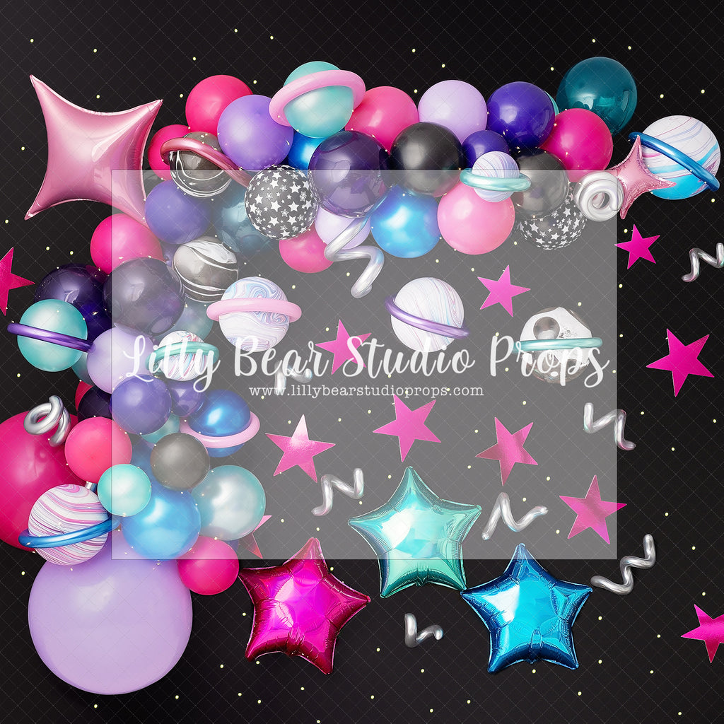 Galactic Party - Lilly Bear Studio Props, Fabric, galaxy, galaxy space, outerspace, space, space and stars, space balloon garland, Wrinkle Free Fabric