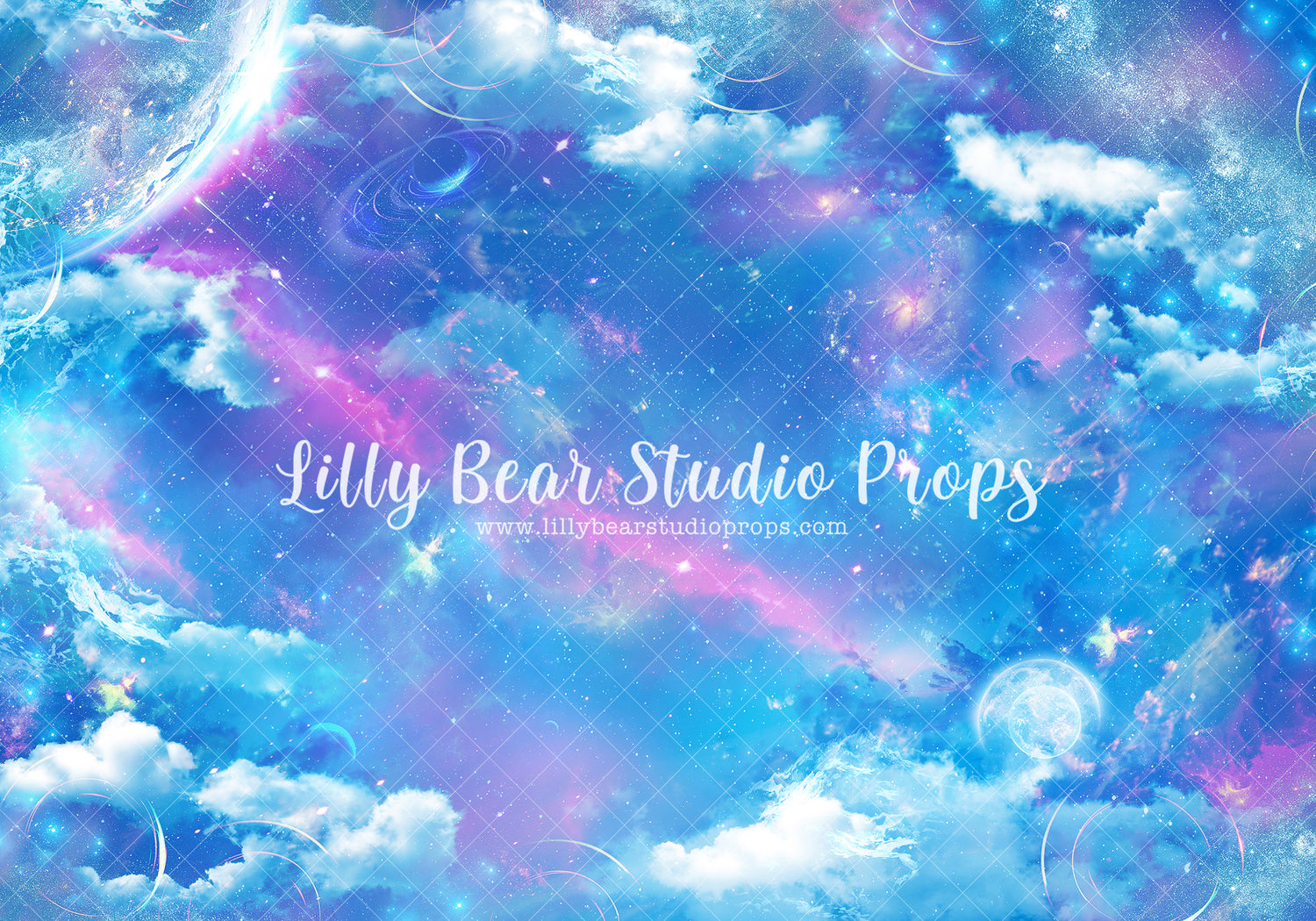 Galaxy Clouds - Lilly Bear Studio Props, 60', abstract floral, artistic floral, blue, blue floral, clouds, colorful, colorful floral, colourful rainbow, colours of the rainbow, cool, dude, fabric, floral, galaxy space, girls, green, green and blue, heart, hip, hippie, moon, painted rainbow, pastel, pink, poly, rainbow, space, stars, tie dye, vinyl, Wrinkle Free Fabric