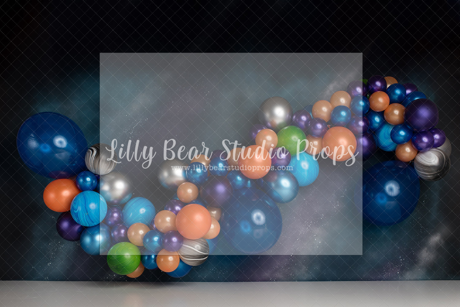 Galaxy Colour Balloon Garland by E Newton - Lilly Bear Studio Props, galaxy, galaxy sky, galaxy space, metalic balloons, metalic blue, space, spaceship