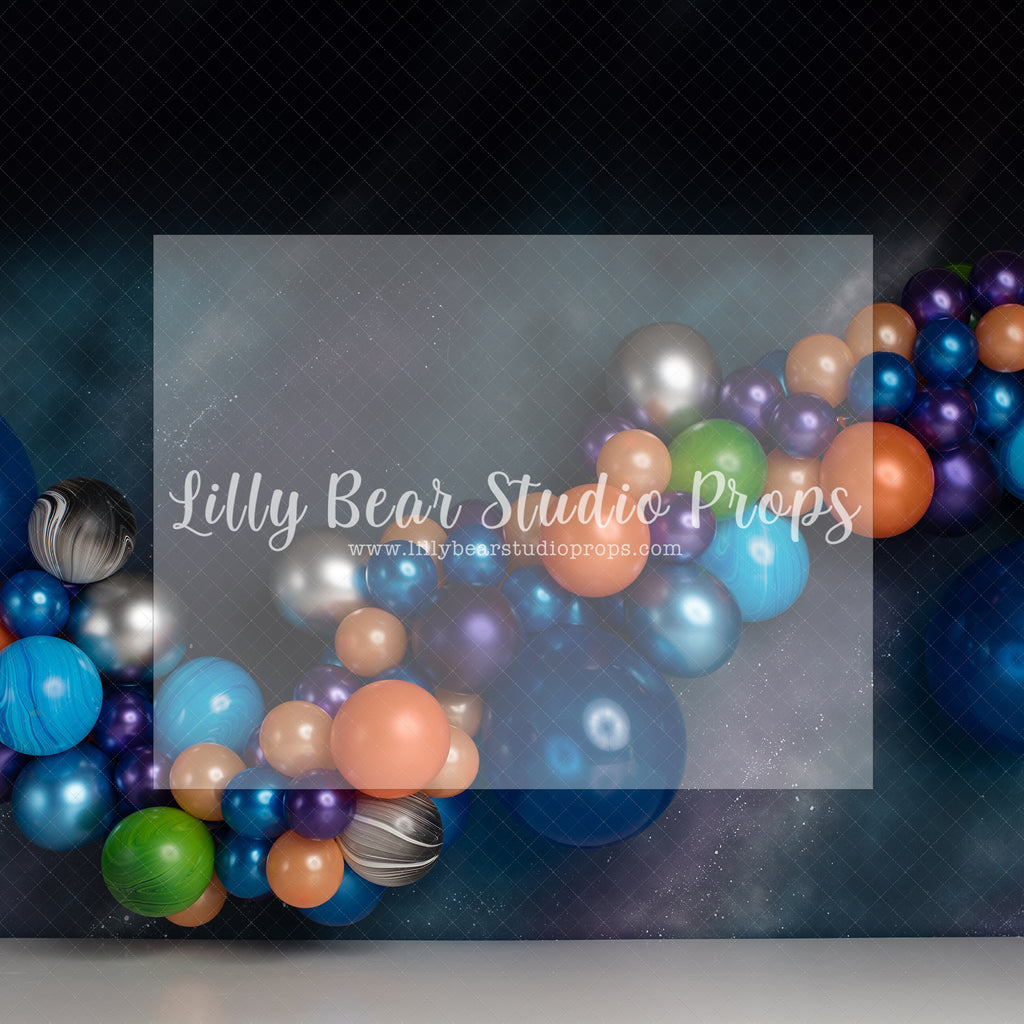 Galaxy Colour Balloon Garland by E Newton - Lilly Bear Studio Props, galaxy, galaxy sky, galaxy space, metalic balloons, metalic blue, space, spaceship