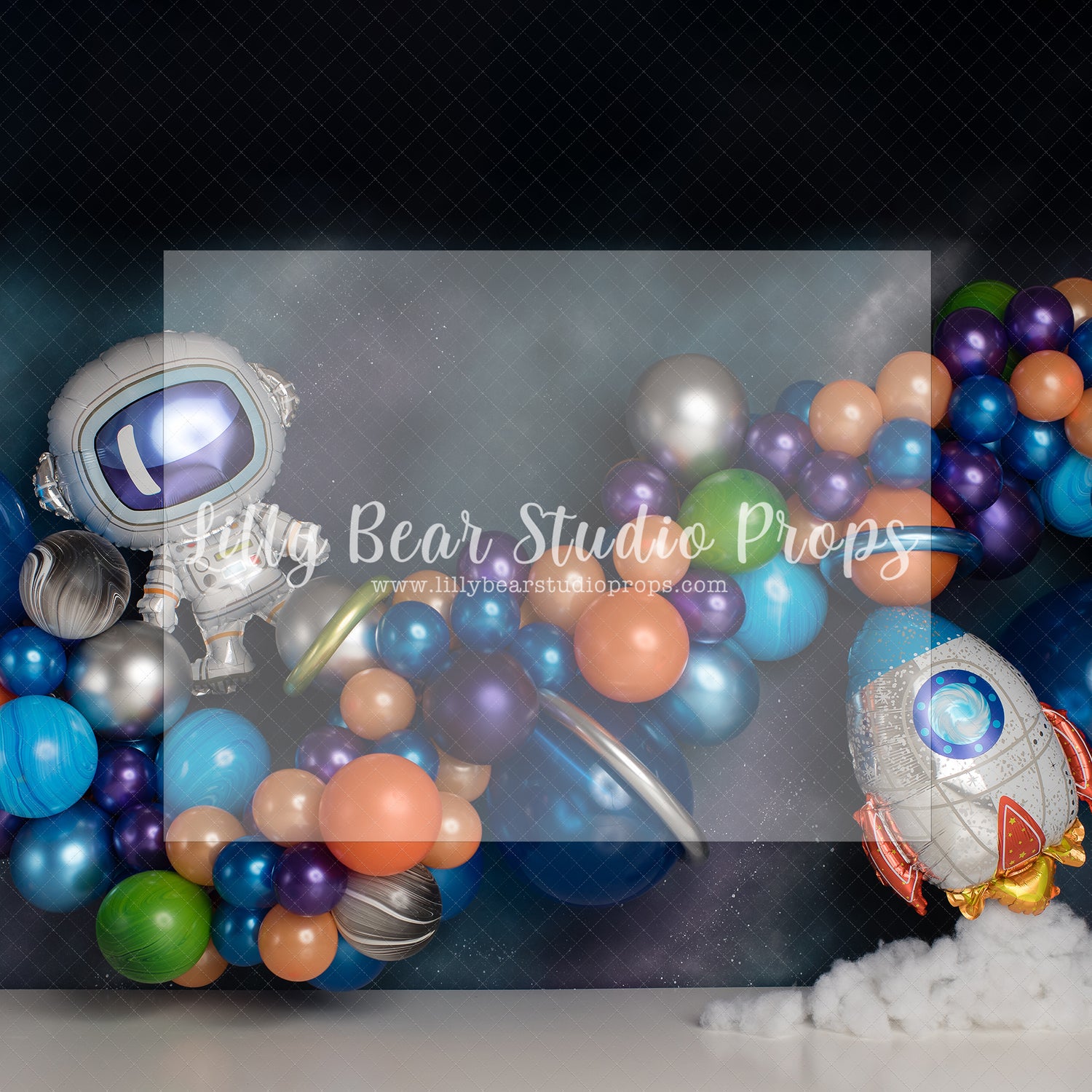 Galaxy Colour Space Man by E Newton - Lilly Bear Studio Props, astro, astronaut, galaxy, galaxy sky, galaxy space, metalic balloons, metalic blue, outerspace, rocket ship, rocketship, space, space and stars, space balloon garland, spacecraft, spaceship