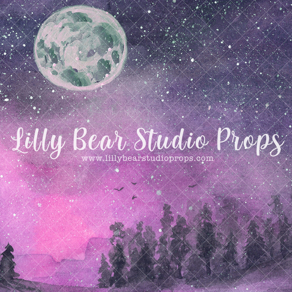 Galaxy Watercolor Forest - Lilly Bear Studio Props, artistic floral, blue, clouds, colorful, cool, dude, fabric, floral, forest, forest silohette, forest silohuette, galaxy space, green, green and blue, moon, night forest, pine tree, pine tree forest, pine tree froest, pine trees, pink, poly, purple watercolour, rainbow, silloutee, space, stars, tie dye, vinyl, watercolor, watercolor forest, watercolour, watercolour forest, Wrinkle Free Fabric