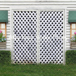 Garden Shed - Box wood - Lilly Bear Studio Props, awning, awnings, barn doors, barndoors, boxwood bush, bush, bushes, door, door wall, doors, doorway, exposed brick, FABRICS, floral garden, flower garden, garden, garden entry, garden shed, garden tea party, girls, grass, pink flowers, primary doors, rustic door, shed, spring, spring garden, spring window, springtime, trellis, trellis door, trellis doors, tulip, tulips, white barn, white doors, white siding, white wood, white wood siding, window, wood doors