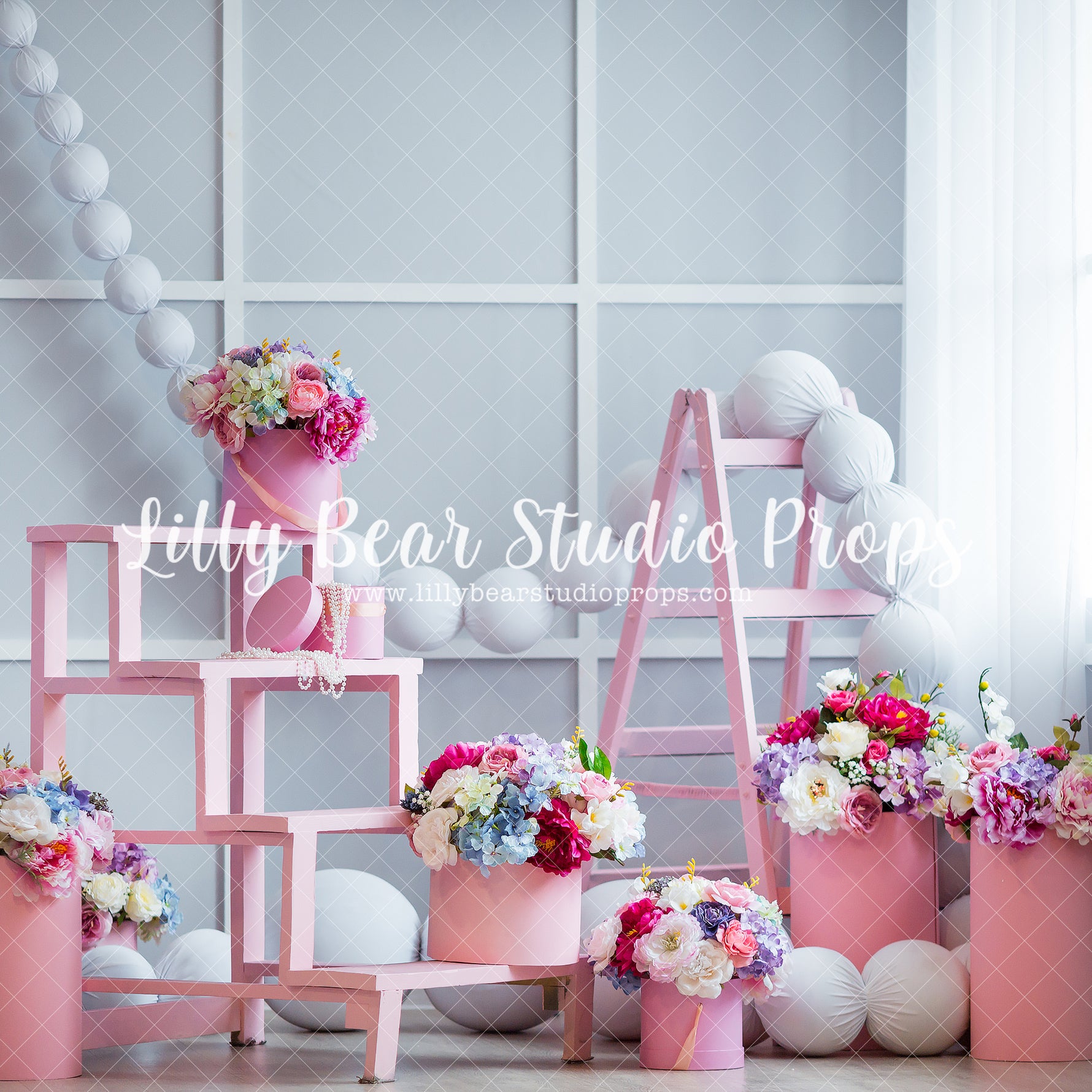 Genevieve by Lilly Bear Studio Props sold by Lilly Bear Studio Props, blue floral - blue flower - blue flowers - bright