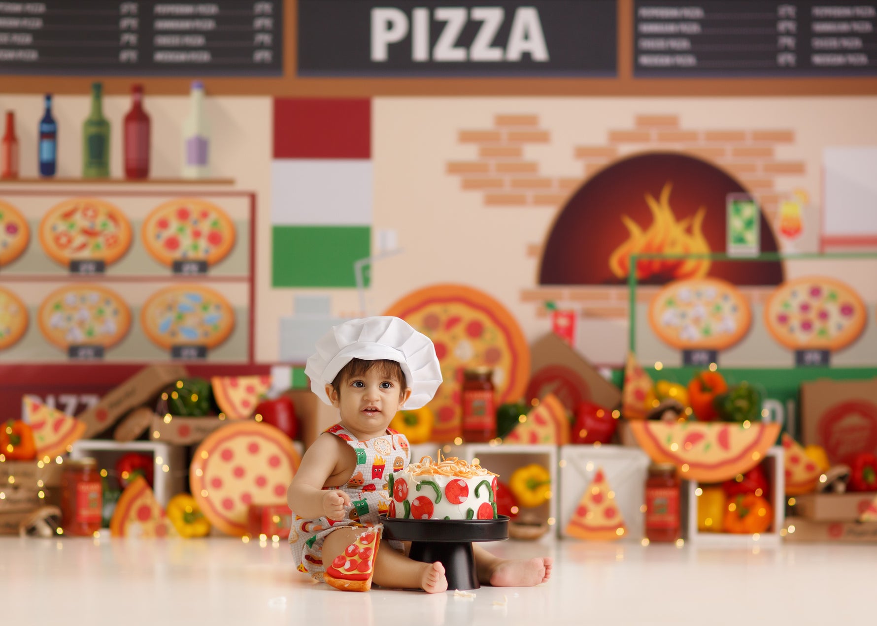 Pizzeria Italia - Lilly Bear Studio Props, italian, italian pizza, mamma mia, menu, pizza, pizza oven, pizza parlor, pizza pizza, pizza shop, pizza store, pizzaria, Wrinkle Free Fabric