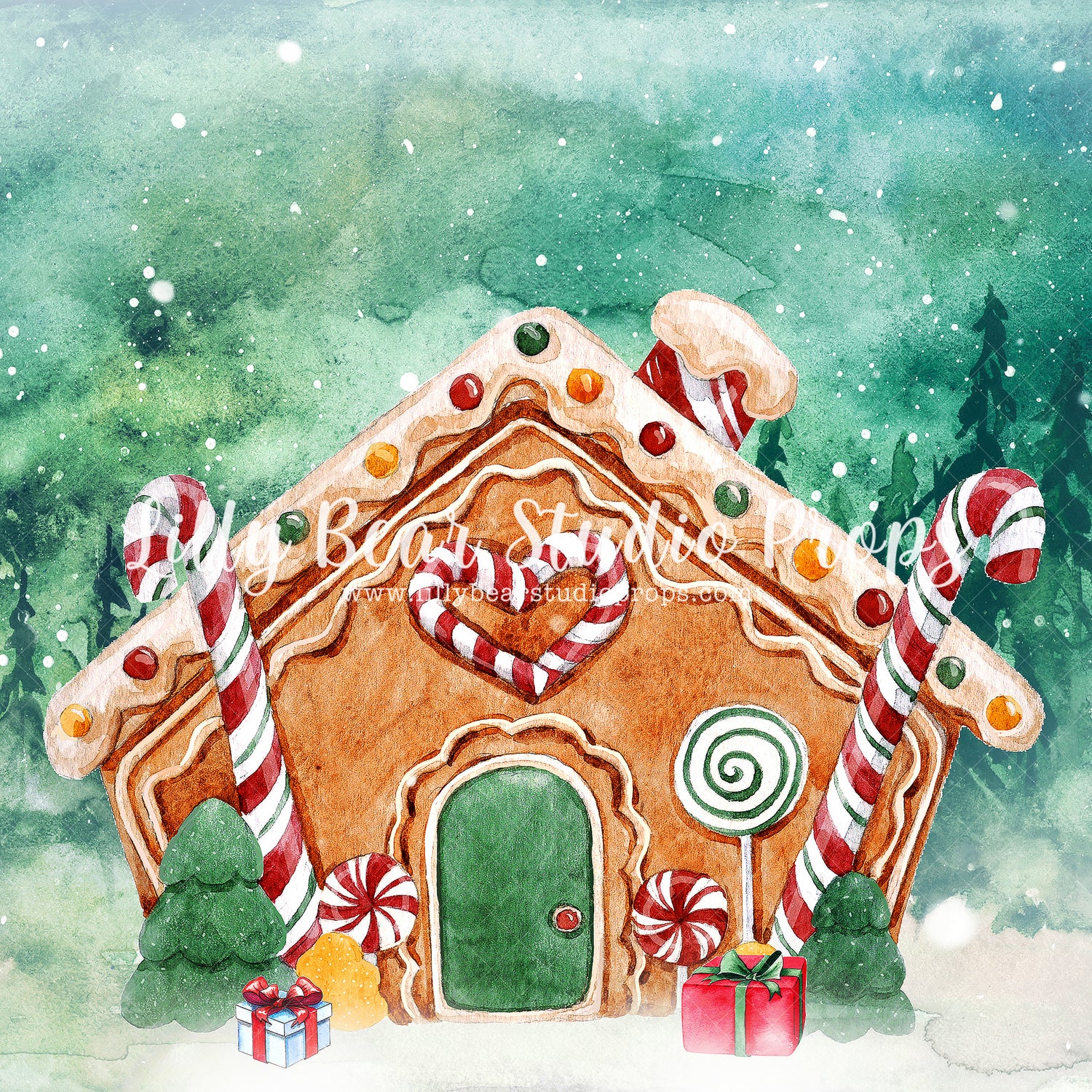 Gingerbread Cottage - Lilly Bear Studio Props, christmas, christmas carol, christmas cookies, christmas lanterns, christmas lights, christmas toy store, christmas toys, nutcracker, santa, santa candy cane, santa mail, santa presents, santa shop, santas toy shop, santas toys, santas village, toys