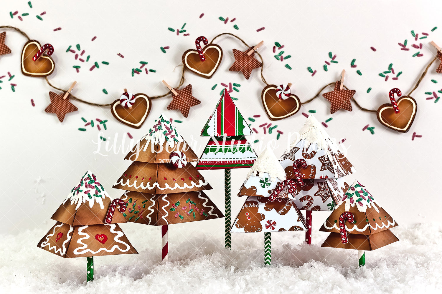 Gingerbread Paper Trees - Lilly Bear Studio Props, camper, candles, christmas, christmas kitchen, christmas window, Fabric, FABRICS, kitchen, red curtains, tree farm, winter, wreath