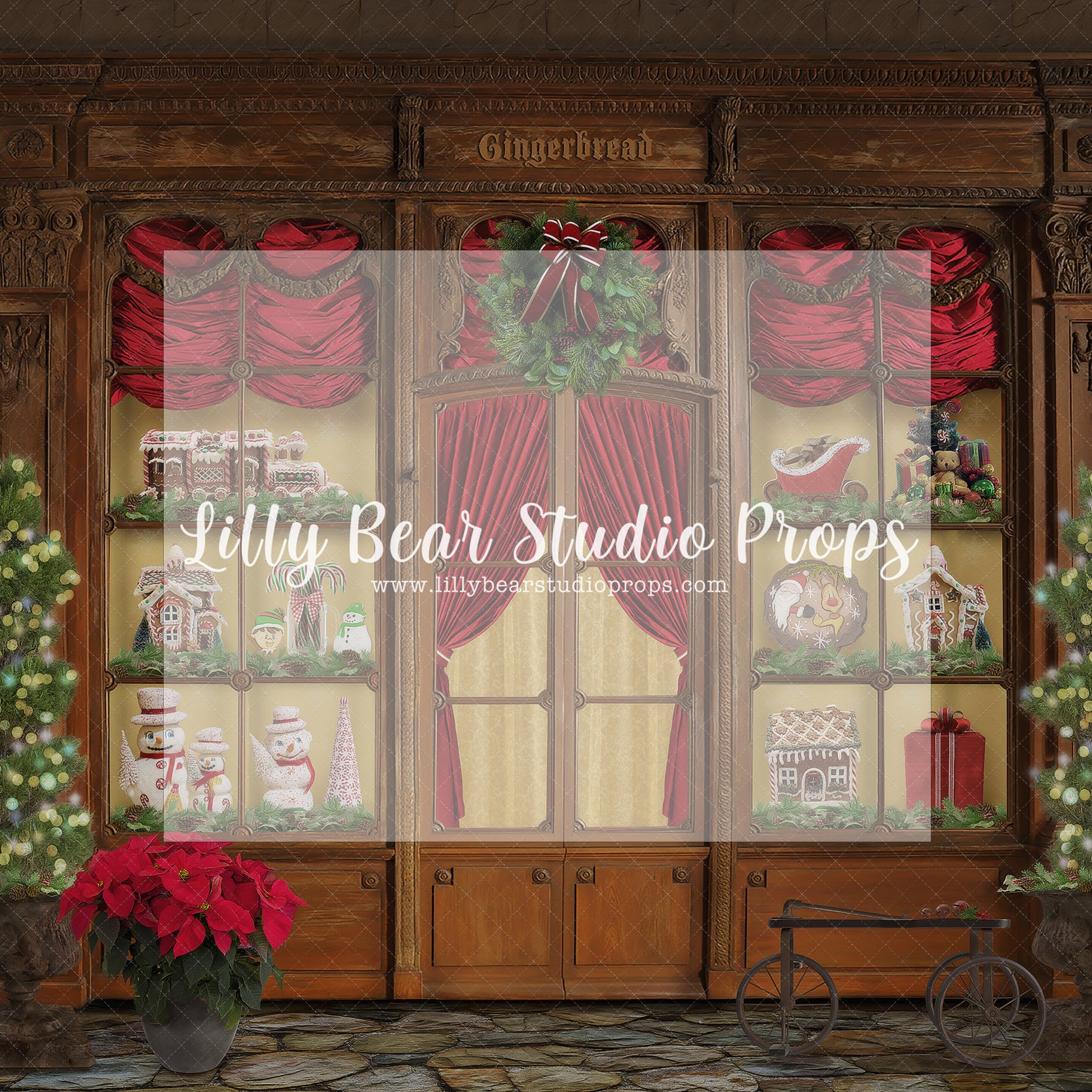 Gingerbread store - Lilly Bear Studio Props, christmas, Cozy, Decorated, Festive, Giving, Holiday, Holy, Hopeful, Joyful, Merry, Peaceful, Peacful, Red & Green, Seasonal, Winter, Xmas, Yuletide