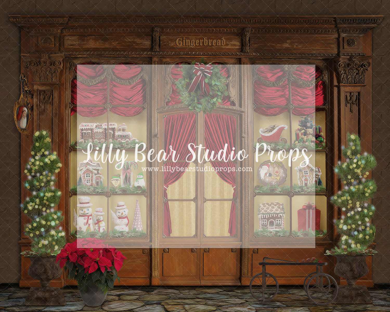 Gingerbread store - Lilly Bear Studio Props, christmas, Cozy, Decorated, Festive, Giving, Holiday, Holy, Hopeful, Joyful, Merry, Peaceful, Peacful, Red & Green, Seasonal, Winter, Xmas, Yuletide