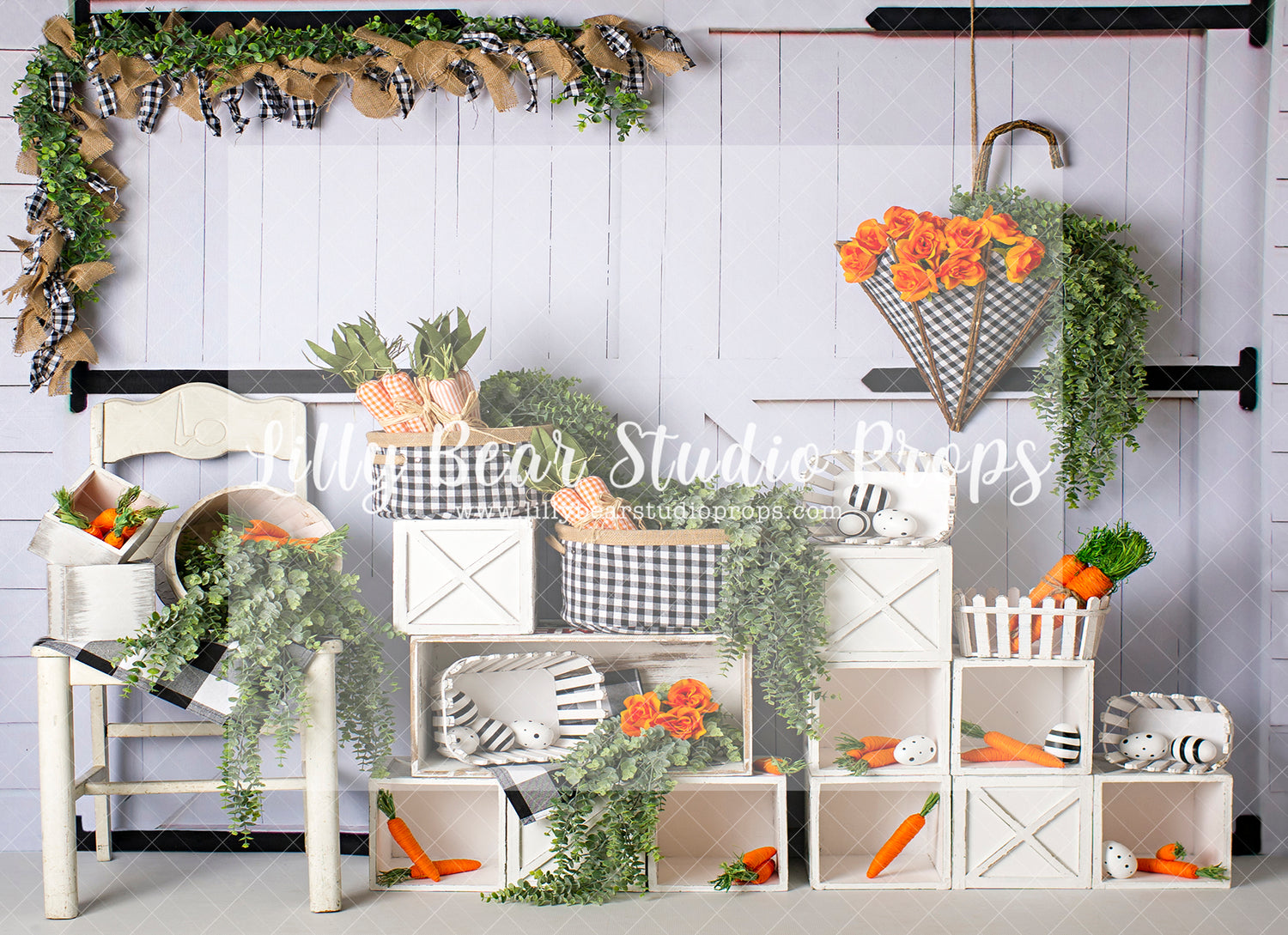 Gingham Spring - Lilly Bear Studio Props, bunny garden, bunny one, bunny trail, carrot, carrot garden, carrots, easter bunny, FABRICS, flower barn doors, flower garden, some bunny is one, some bunny's one, spring, spring garden, white barn, white barn wood