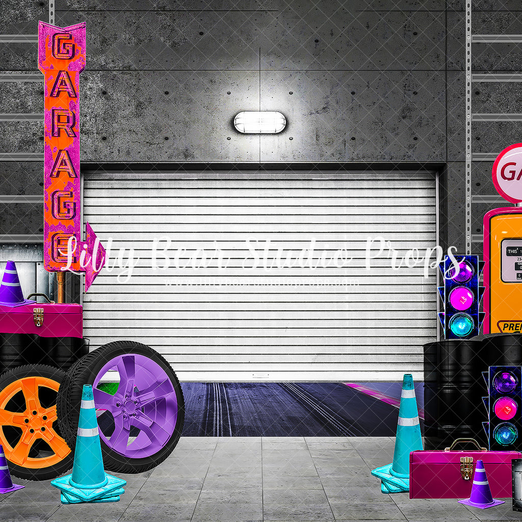 Girls Garage by Brittany Ebany & Co. sold by Lilly Bear Studio Props, car - car shop - cars - Fabric - FABRICS - fence