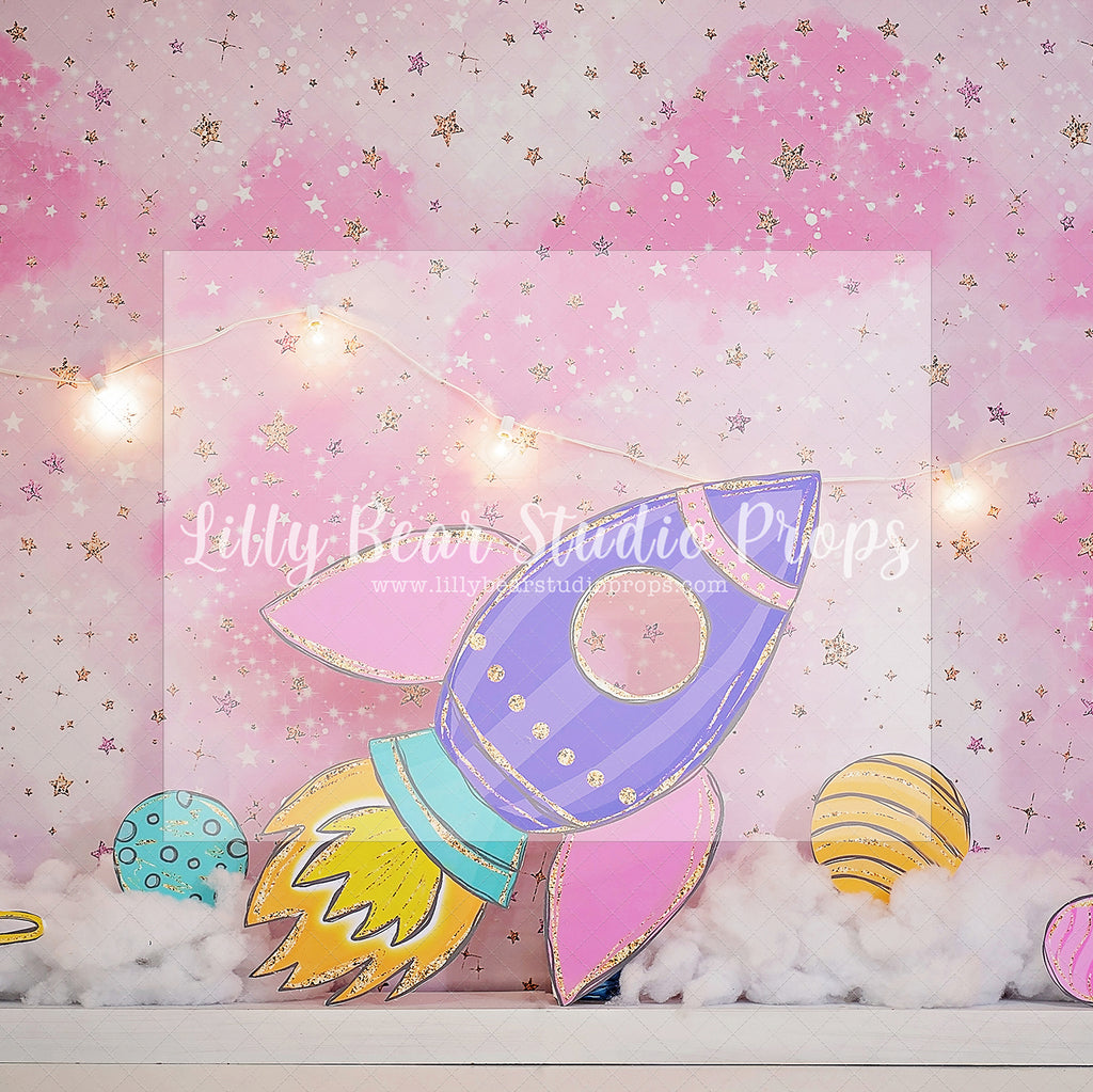 Girly Rocket - Lilly Bear Studio Props, astro, astronaut, austronaut, boys, galaxy, galaxy space, girl space, hand painted, night sky, outerspace, planet, planetarium, planets, pluto, saturn, sky, space, space and stars, spacecraft, spaceship, star, stardust, stars, universe, white spaceship