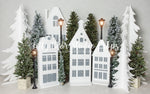 Gleaming North Village - Lilly Bear Studio Props, arctic pines, christmas, christmas pine tree, christmas pine trees, christmas town, christmas village, christmas village pine trees, evergreen trees, evergreens, holiday, holiday christmas, pine tree froest, pine trees, silver winter, snow, snow town, snow village, snowflakes, snowy forest, snowy pine, snowy pine trees, snowy trees, street lanterns, village, white christmas, white holiday, white winter, winter, winter christmas, winter diamond