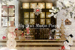 Glowing Snowman Porch - Lilly Bear Studio Props, camper, candles, christmas, christmas kitchen, christmas snow, christmas window, Fabric, FABRICS, kitchen, red curtains, tree farm, winter, wreath