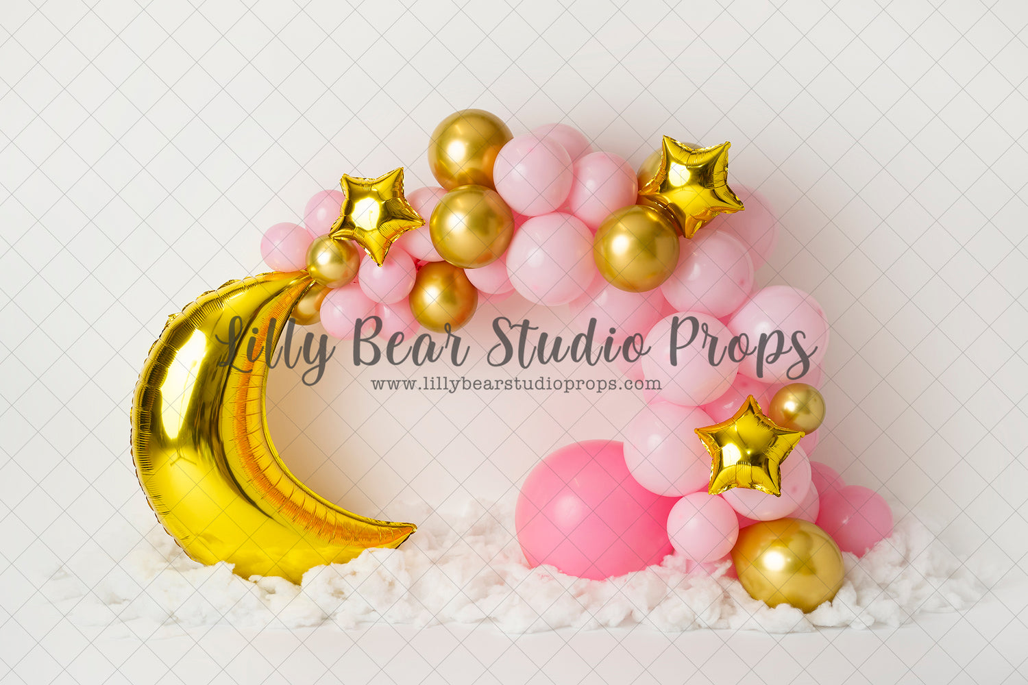 Gold Moon & Pink Balloons - Lilly Bear Studio Props, balloon rainbow, glitter rainbow, gold balloons, gold moon, gold moon and stars, gold moon and stars balloons, gold rainbow, gold stars, pastel rainbow, pink and gold, pink and gold balloons, pink and gold garland, pink balloons, pink rainbow, teddies, teddy bears, twinkle twinkle, twinkle twinkle little star