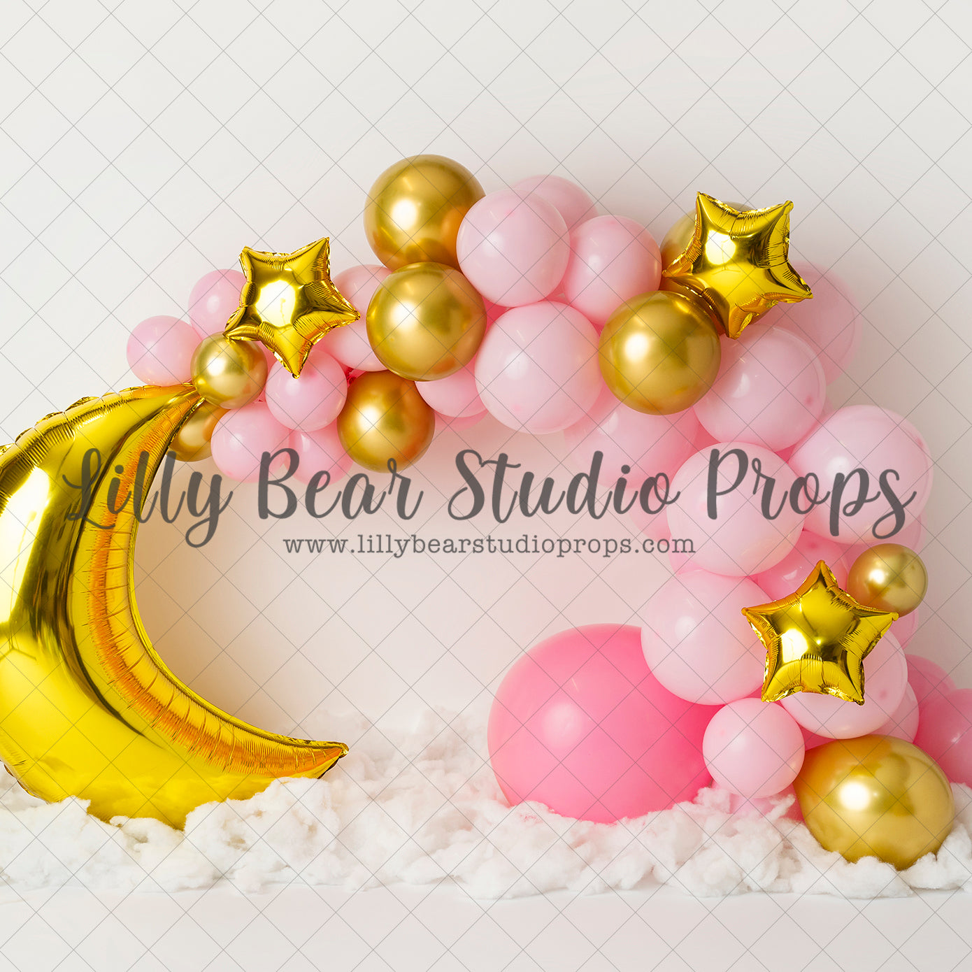 Gold Moon & Pink Balloons - Lilly Bear Studio Props, balloon rainbow, glitter rainbow, gold balloons, gold moon, gold moon and stars, gold moon and stars balloons, gold rainbow, gold stars, pastel rainbow, pink and gold, pink and gold balloons, pink and gold garland, pink balloons, pink rainbow, teddies, teddy bears, twinkle twinkle, twinkle twinkle little star