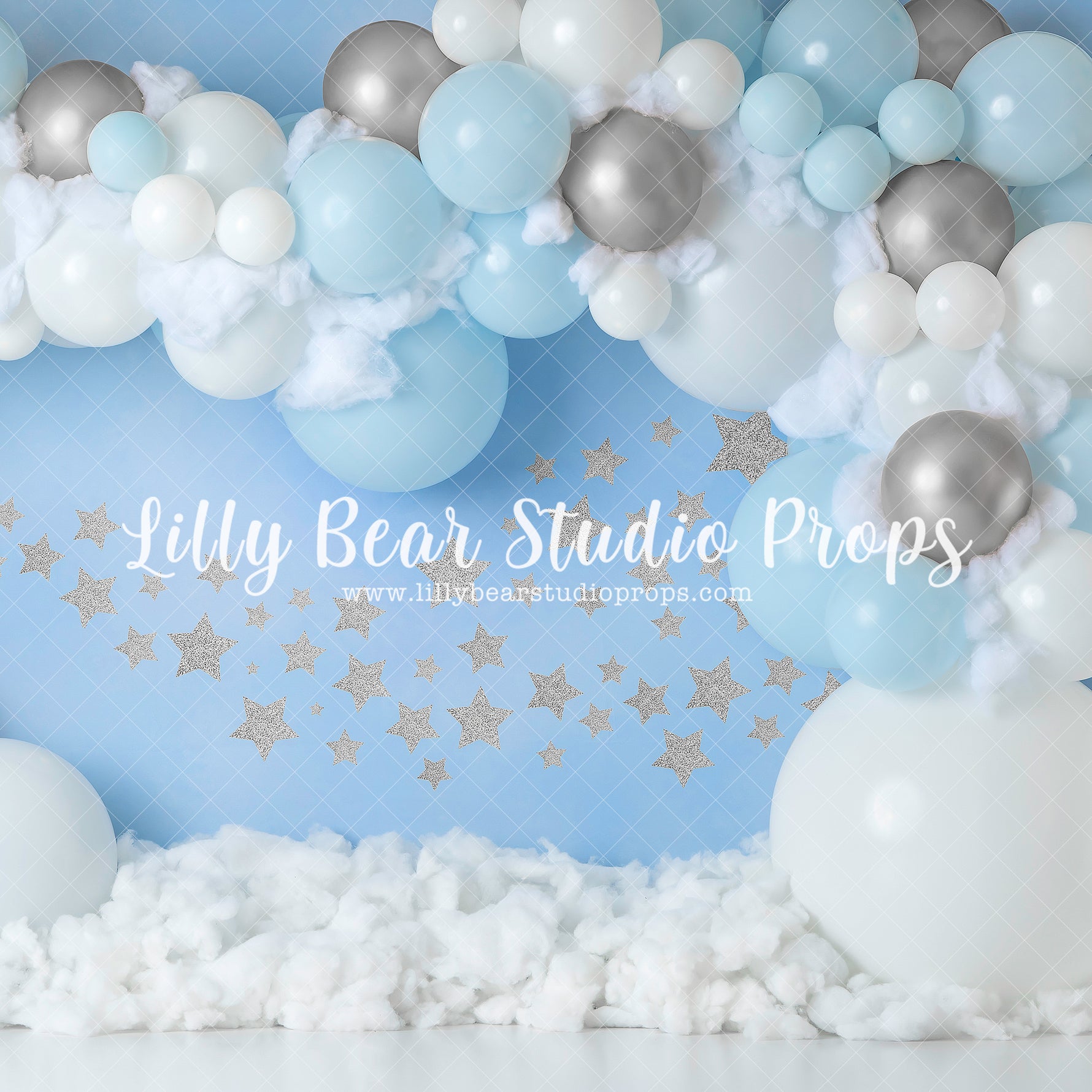 Silver Twinkle Star Balloon Garland by Jessica Ruth Photography sold by Lilly Bear Studio Props, little star - silver