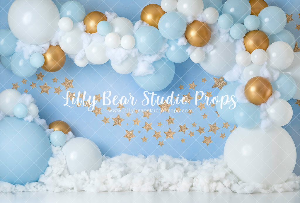 Gold Twinkle Star Balloon Garland by Jessica Ruth Photography sold by Lilly Bear Studio Props, gold stars - little star
