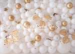 Gold & White Balloon Wall - Lilly Bear Studio Props, balloon wall, glitter, gold, gold and white, gold glitter, gold leaves, gold palms, white and gold, white and gold balloon wall, white and gold balloons, white balloon wall, white balloons