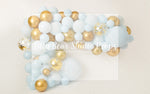Golden Delight Balloon Garland - Lilly Bear Studio Props, balloons, birthday, blue and gold balloons, blue balloon, blue balloon garland, blue balloons, blue gold balloons, gold, gold balloon garland, gold balloons, white and gold balloon garland