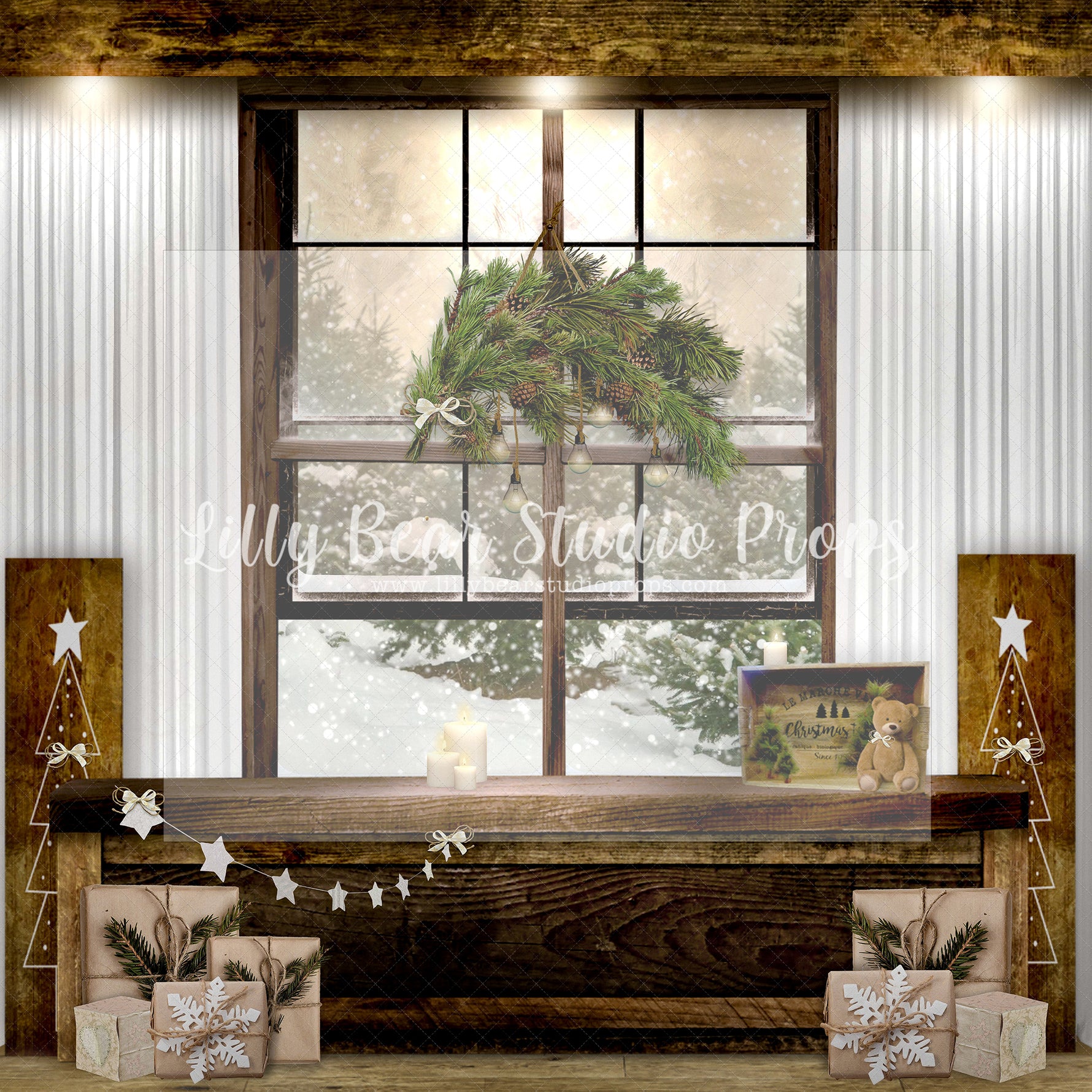 Golden Window Loft - Lilly Bear Studio Props, boho christmas fireplace, candles, candy cane, christmas, christmas fireplace, christmas snow, christmas train, christmas tree farm, Cozy, Decorated, Fabric, FABRICS, Festive, fireplace, Giving, Holiday, Holy, Hopeful, Joyful, lollipops, Merry, Peaceful, Peacful, Red & Green, santa, santa candy cane, Seasonal, train tracks, tree farm, white fireplace, winter, wreath, Xmas, Yuletide
