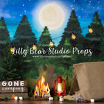 Gone Camping by Jessica Ruth Photography sold by Lilly Bear Studio Props, dark forest - fabric - forest - green forest