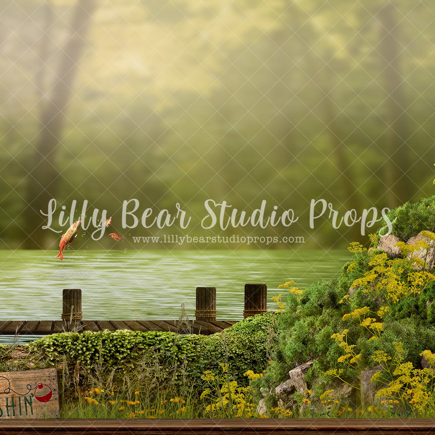 Gone Fishing Dock - Lilly Bear Studio Props, critters, dock, FABRICS, fish, fish net, fish scales, fishing, fishing dock, fishing rod, fishy, forest, forest animals, fox, go fish, gold fish, gone fishing, little wild one, march, pond, raccoon, squirel, trees, wild, wild one