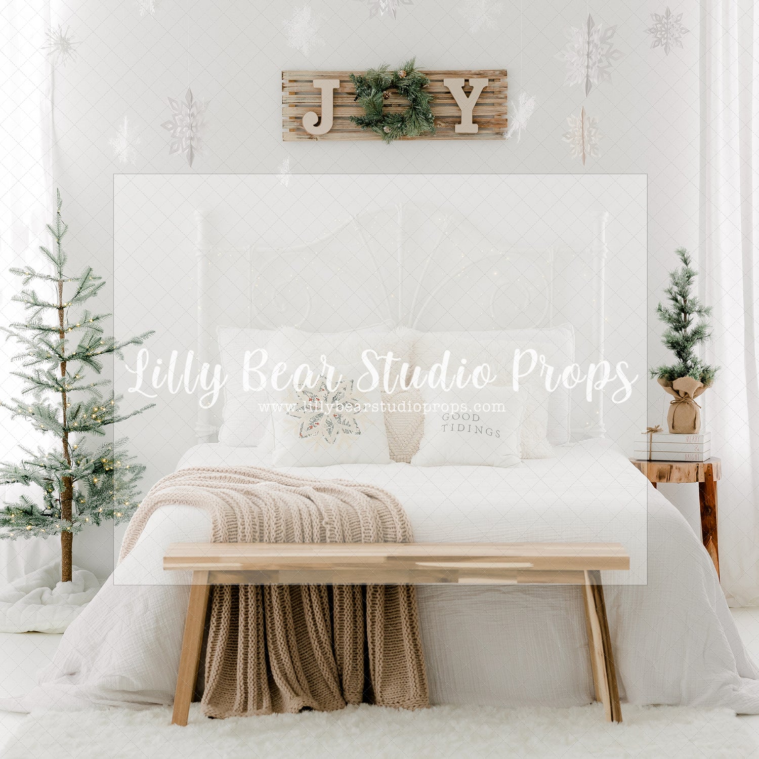 Good Tidings - Lilly Bear Studio Props, bright christmas, bright window, christmas, christmas bed, christmas headboard, christmas room, Cozy, Decorated, FABRICS, Festive, Giving, Holiday, Holy, Hopeful, Joyful, Merry, Peaceful, Peacful, Red & Green, Seasonal, snowflakes, white, white christmas, window, Winter, Xmas, Yuletide
