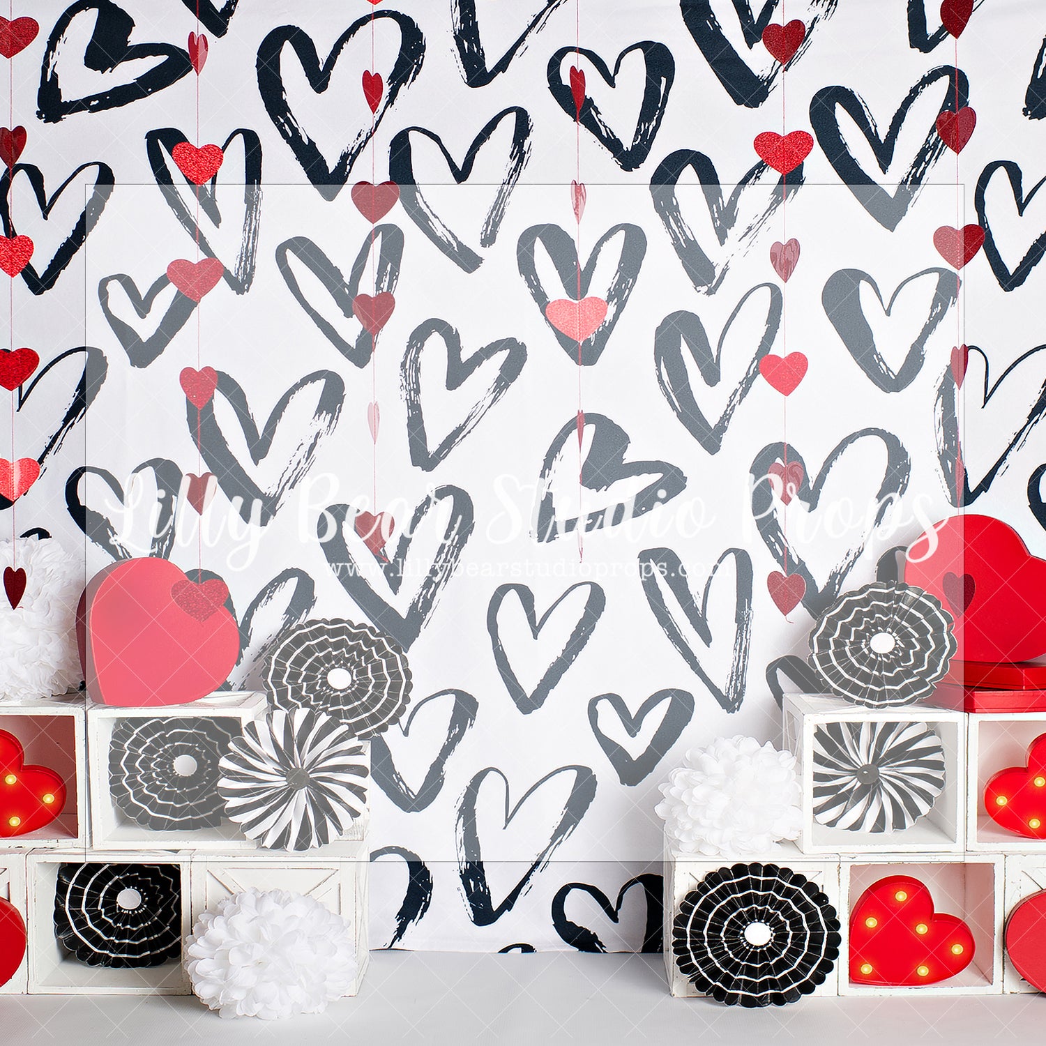 GRAFFITI HEART WALL - Lilly Bear Studio Props, arrow heart, arrows, balloons, clear balloons, cupids arrow, door, door wall, doors, doorway, FABRICS, girl, girl balloons, gold balloons, heart, hearts and arrows, love balloon, pink clouds, pink doors, valentine, valentine bed, valentine doors, valentine letter, valentine's card, valentines, valentines day
